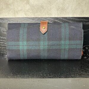 Madewell Folding Jewelry Travel Case Pouch Organizer Blue Green Tartan Plaid